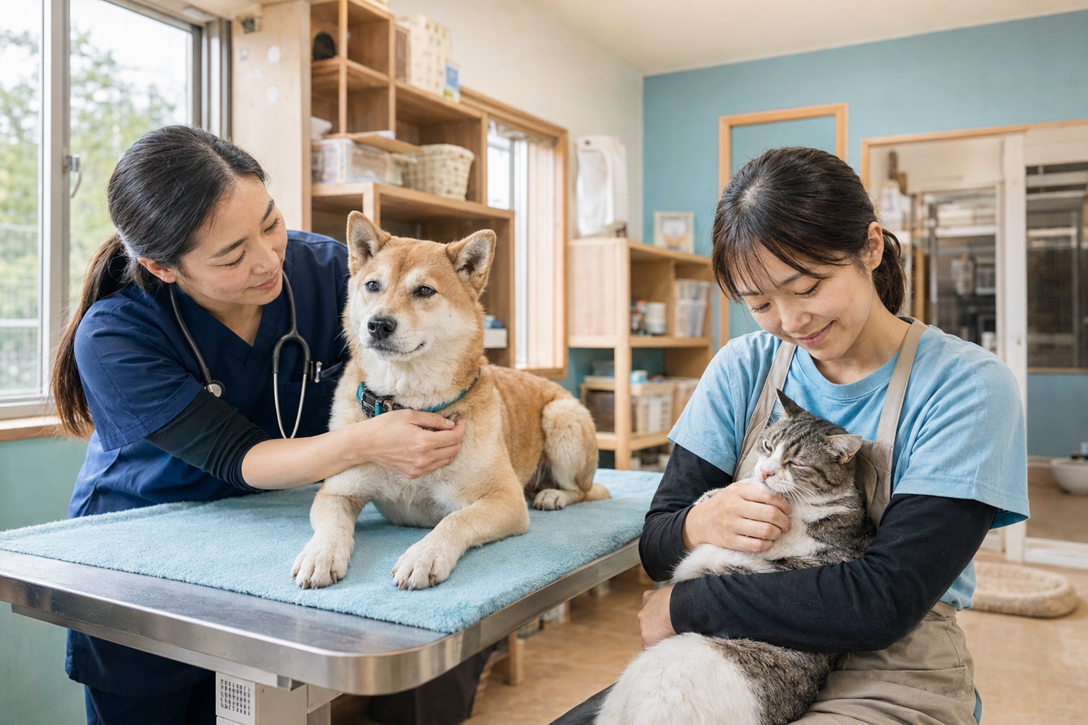 保護動物をケアするスタッフ